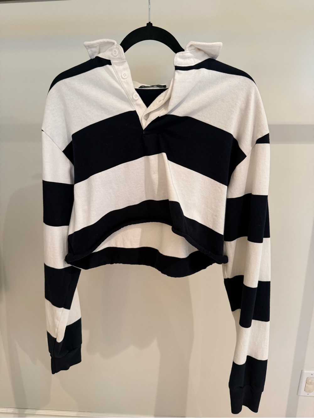 Brandy Melville Cropped Navy & White Striped Polo Shirt